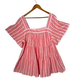 Terra & Sky Plus Size Square Neck Flutter Sleeve Tiered Tunic Size 16W 18W Red